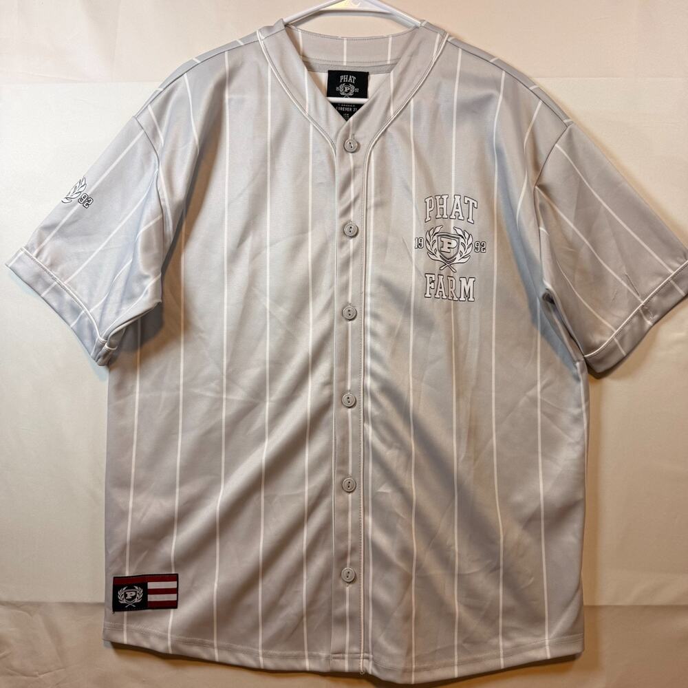 Phat Farm x Forever 21 Pinstripe Baseball Jersey Gray Size Medium